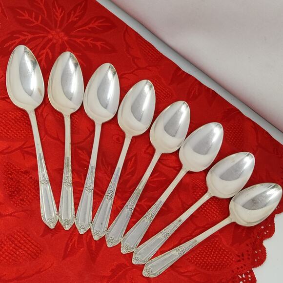 8X Tbsp COTILLION Rogers Vintage Silverplate Flatware IS Table Spoons - Picture 2 of 13